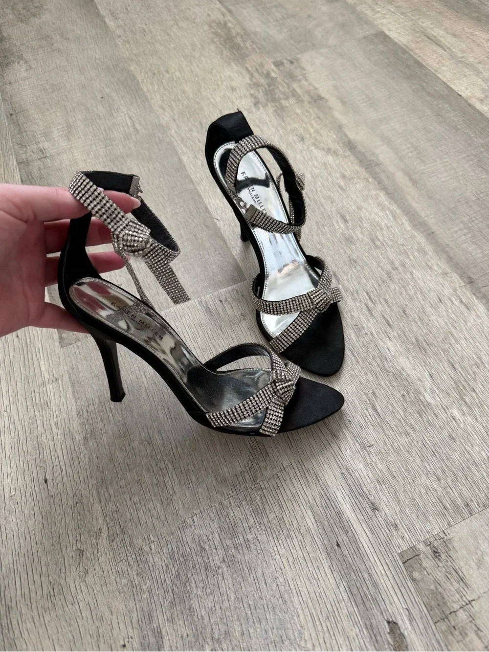 Karen Millen Black Rhinestone Strappy High Heels